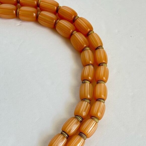 Trifari Moonglow Necklace Multi-Strand Beaded Vintage Crown Peach Orange Lucite - Picture 5 of 10